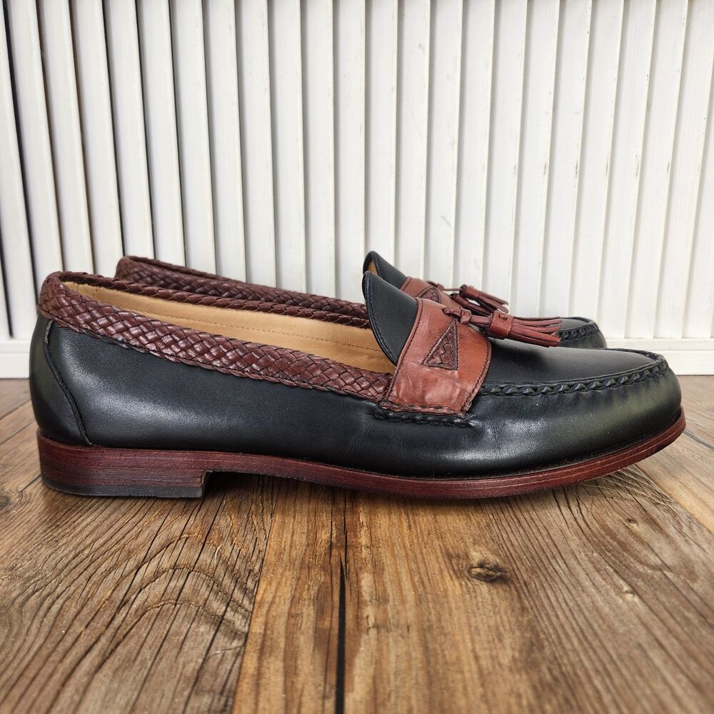 Allen Edmonds Maxfield Tassel Loafers Mens 14 B Black Brown Leather Dress Shoes